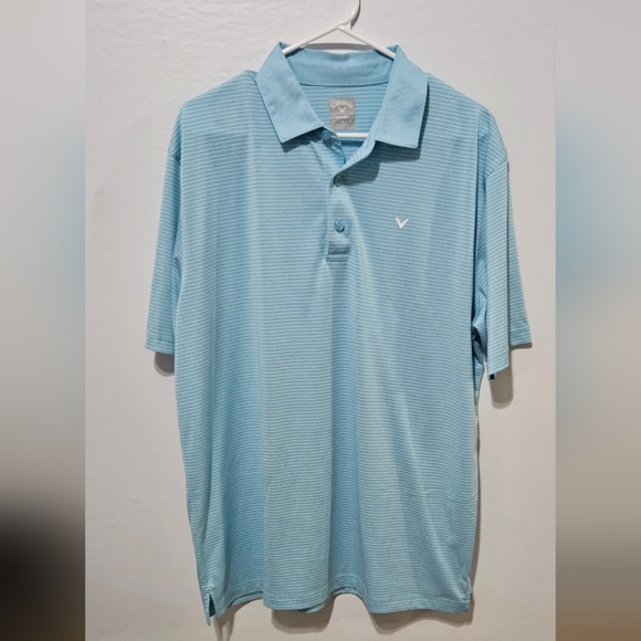 Callaway Opti Dry Mens L Golf Polo Light Blue Striped Moisture Wicking B10 - Picture 1 of 6